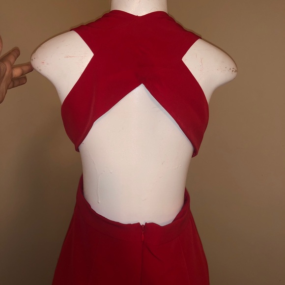 red open back long dress with slit - Picture 4 of 7